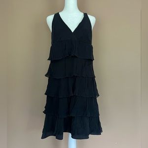 {J. Crew} Sleeveless Ruffle Tiered Silk Dress in Black - Women's 10